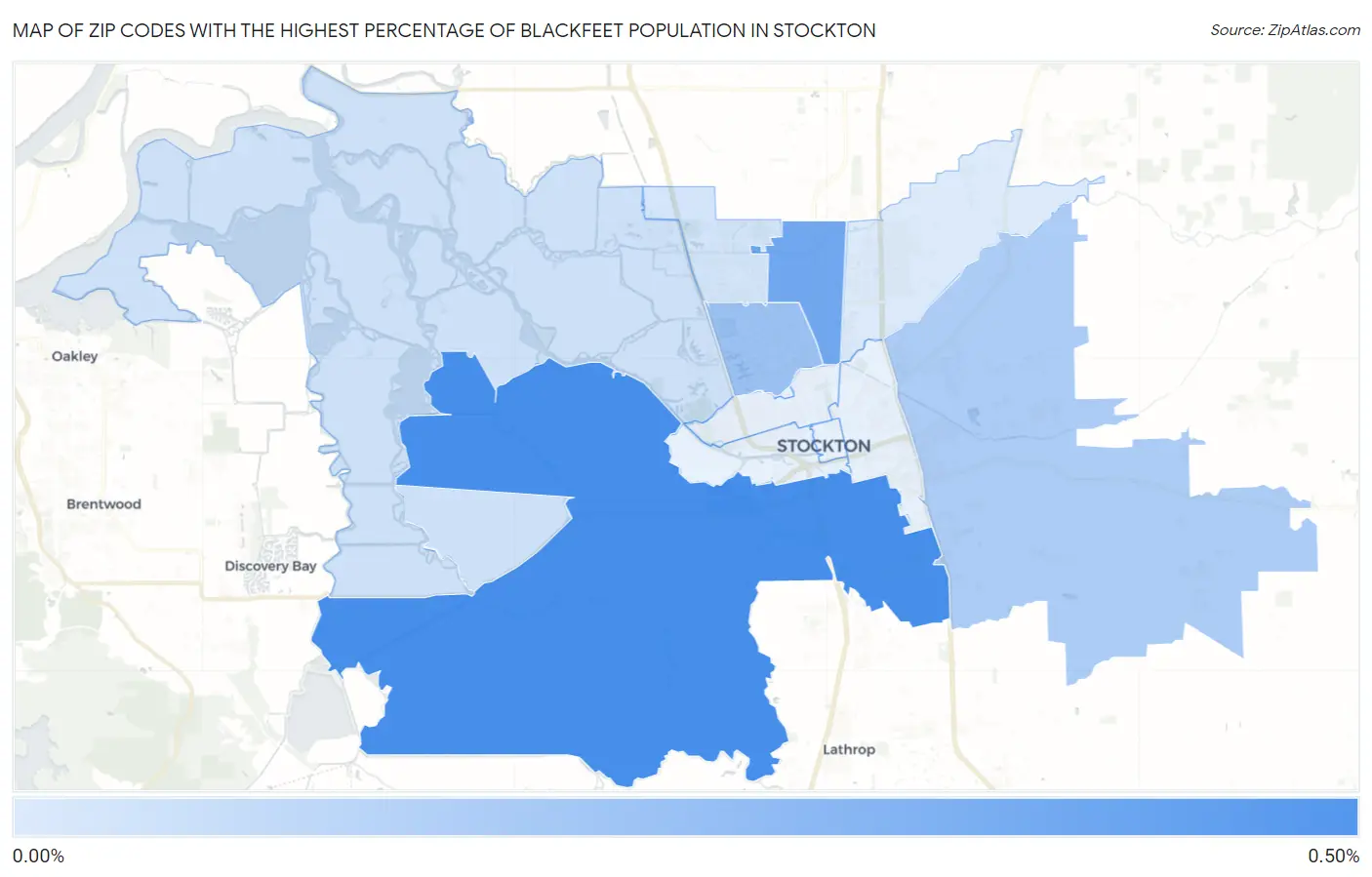 Zip Codes with the Highest Percentage of Blackfeet Population in Stockton Map