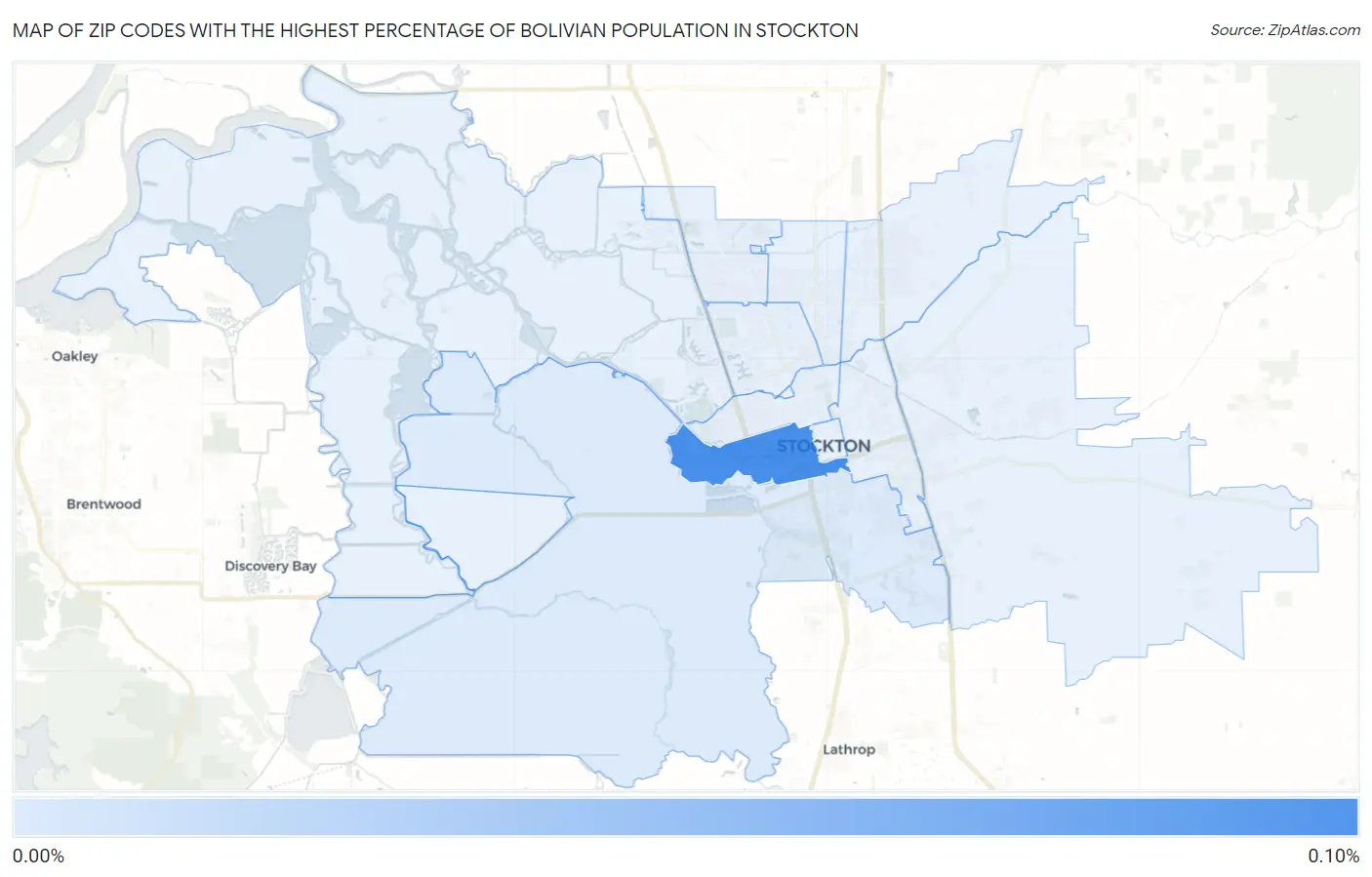 Zip Codes with the Highest Percentage of Bolivian Population in Stockton Map