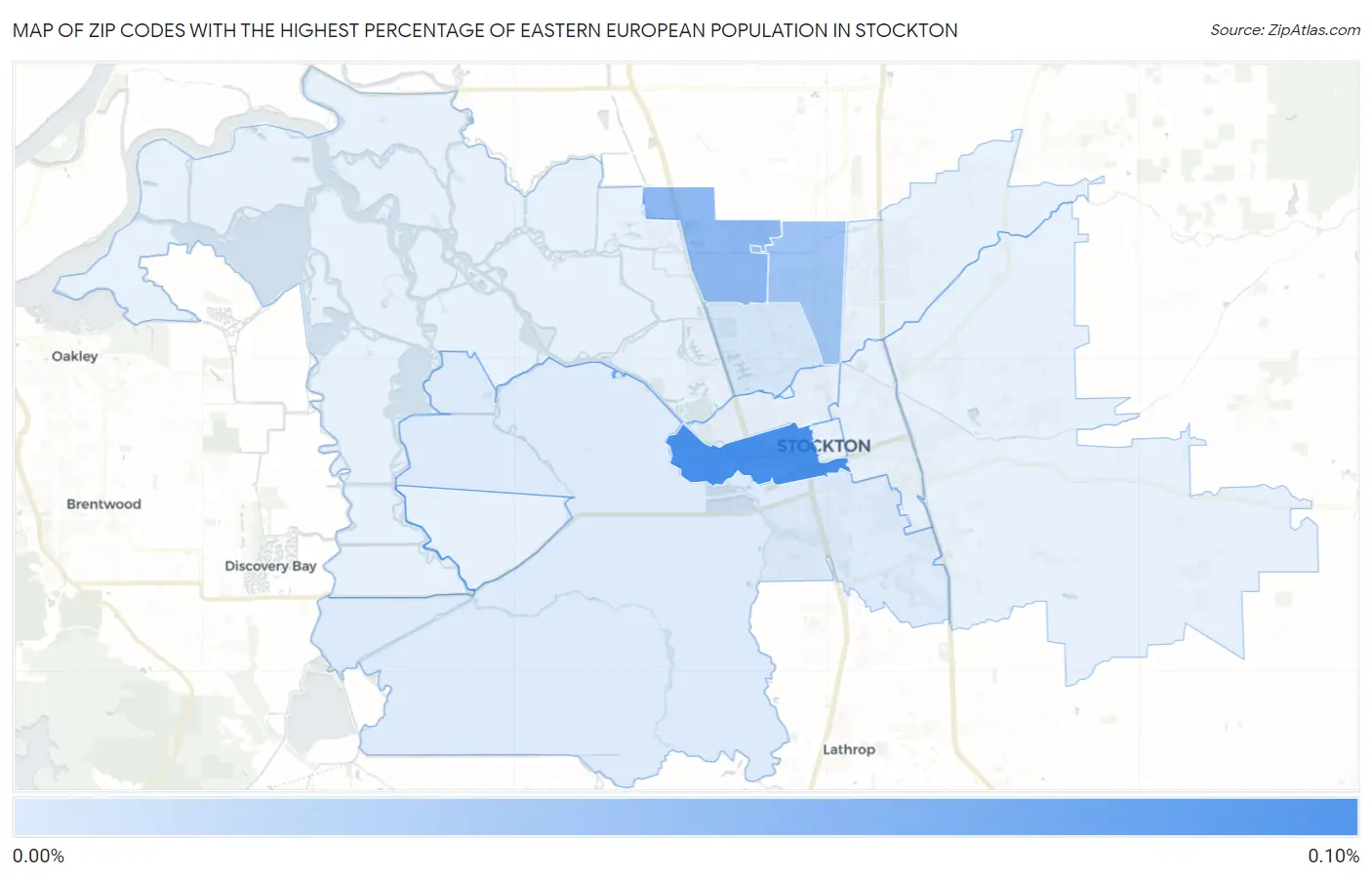 Zip Codes with the Highest Percentage of Eastern European Population in Stockton Map