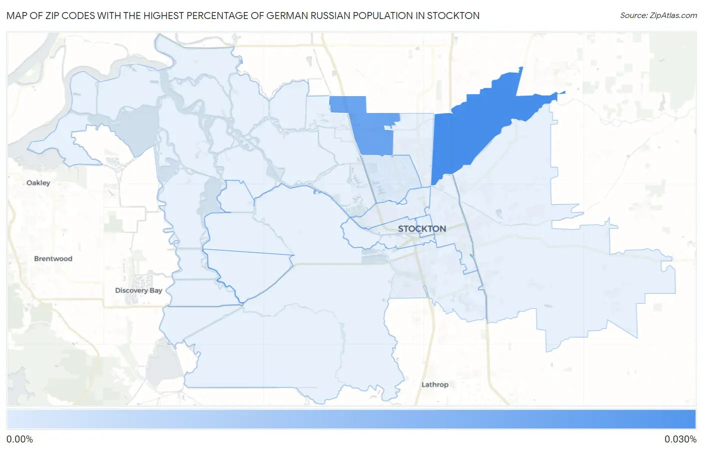 Zip Codes with the Highest Percentage of German Russian Population in Stockton Map