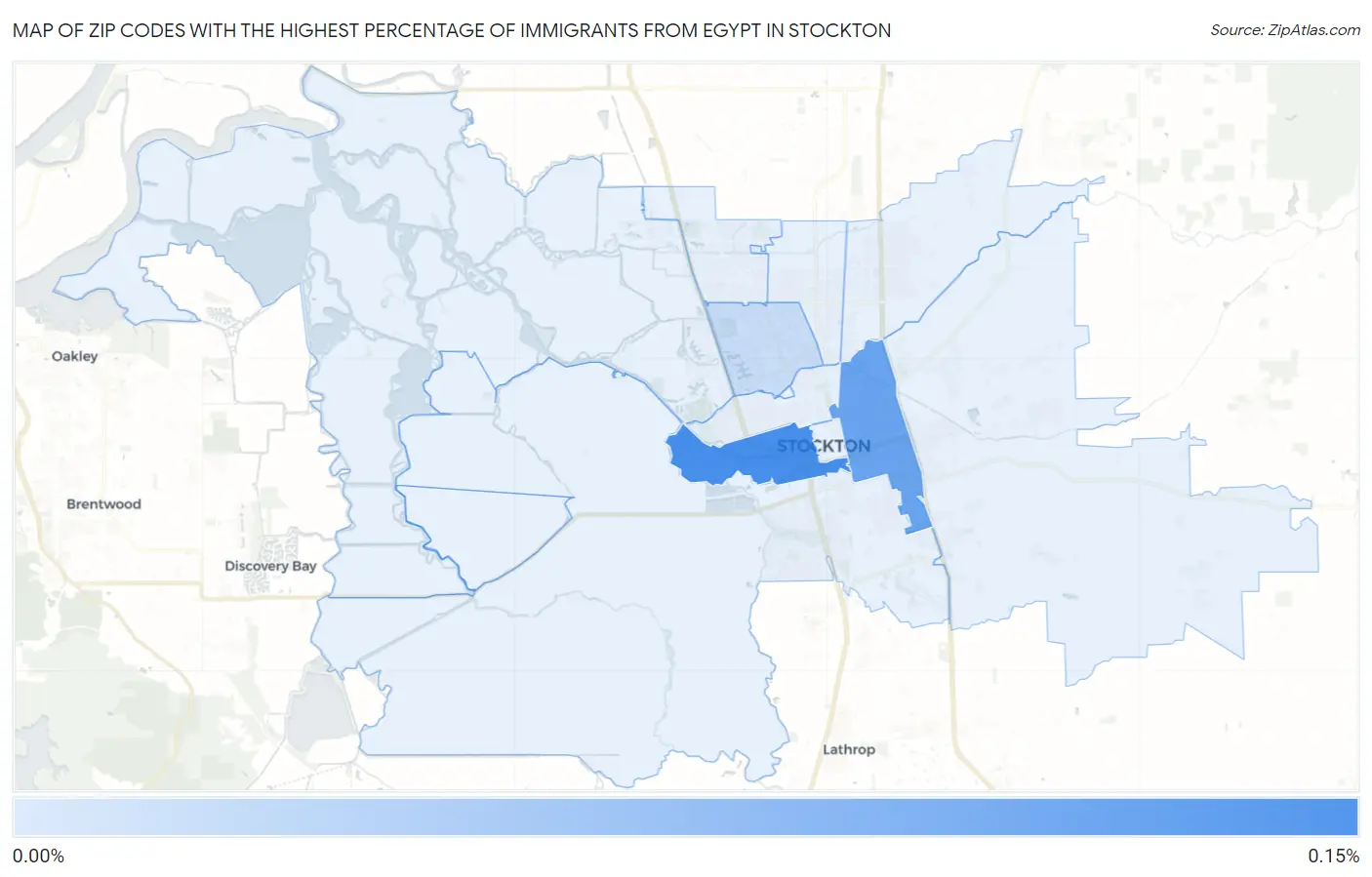 Zip Codes with the Highest Percentage of Immigrants from Egypt in Stockton Map