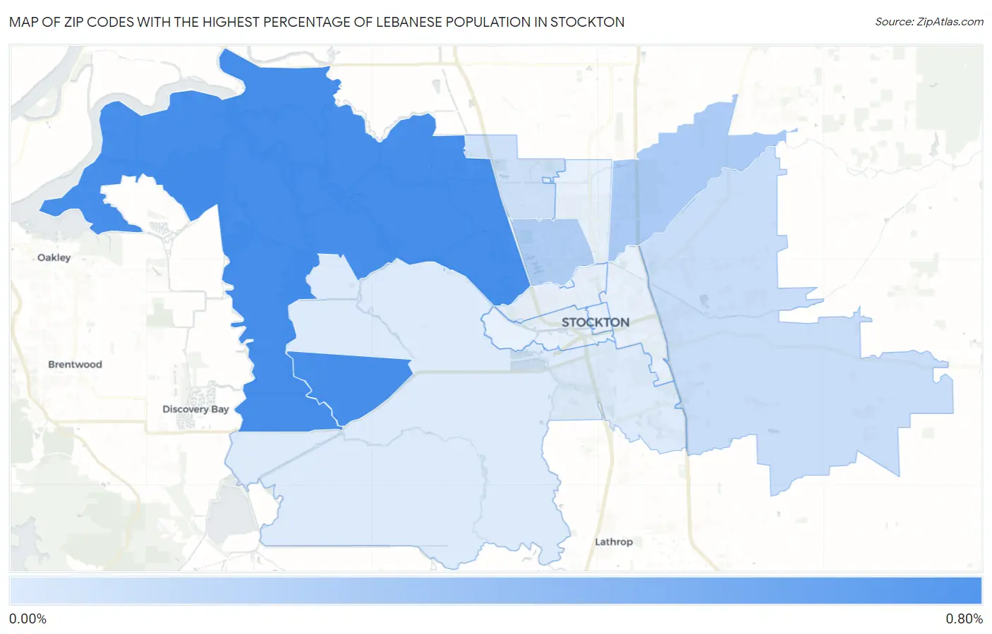 Zip Codes with the Highest Percentage of Lebanese Population in Stockton Map