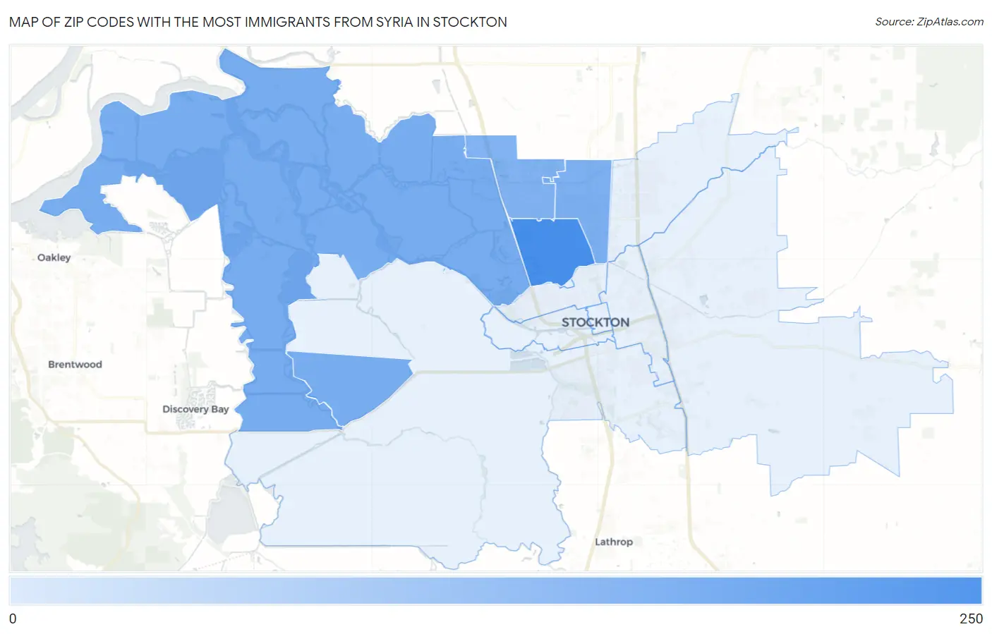 Zip Codes with the Most Immigrants from Syria in Stockton Map