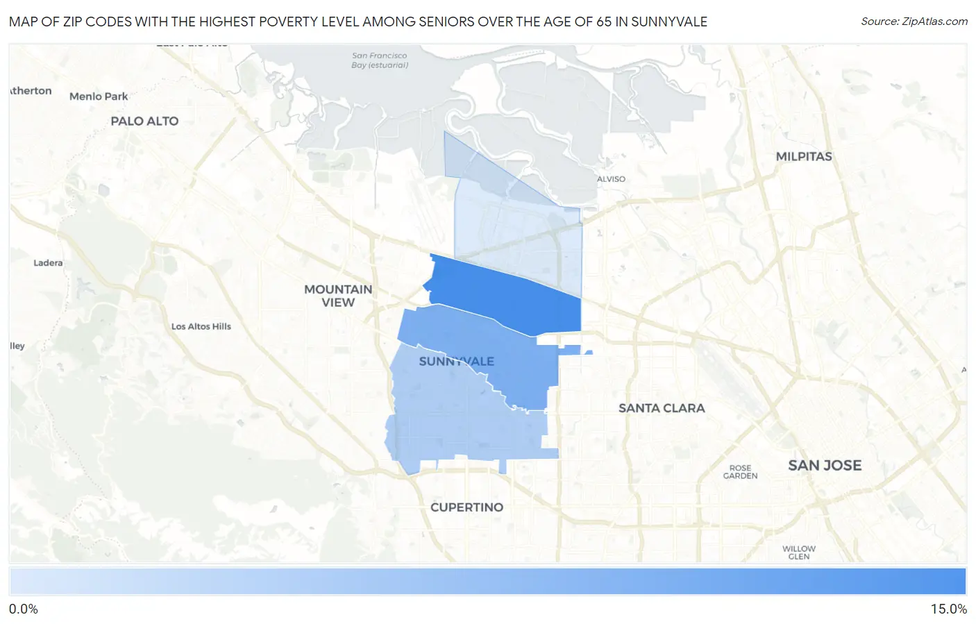Zip Codes with the Highest Poverty Level Among Seniors Over the Age of 65 in Sunnyvale Map