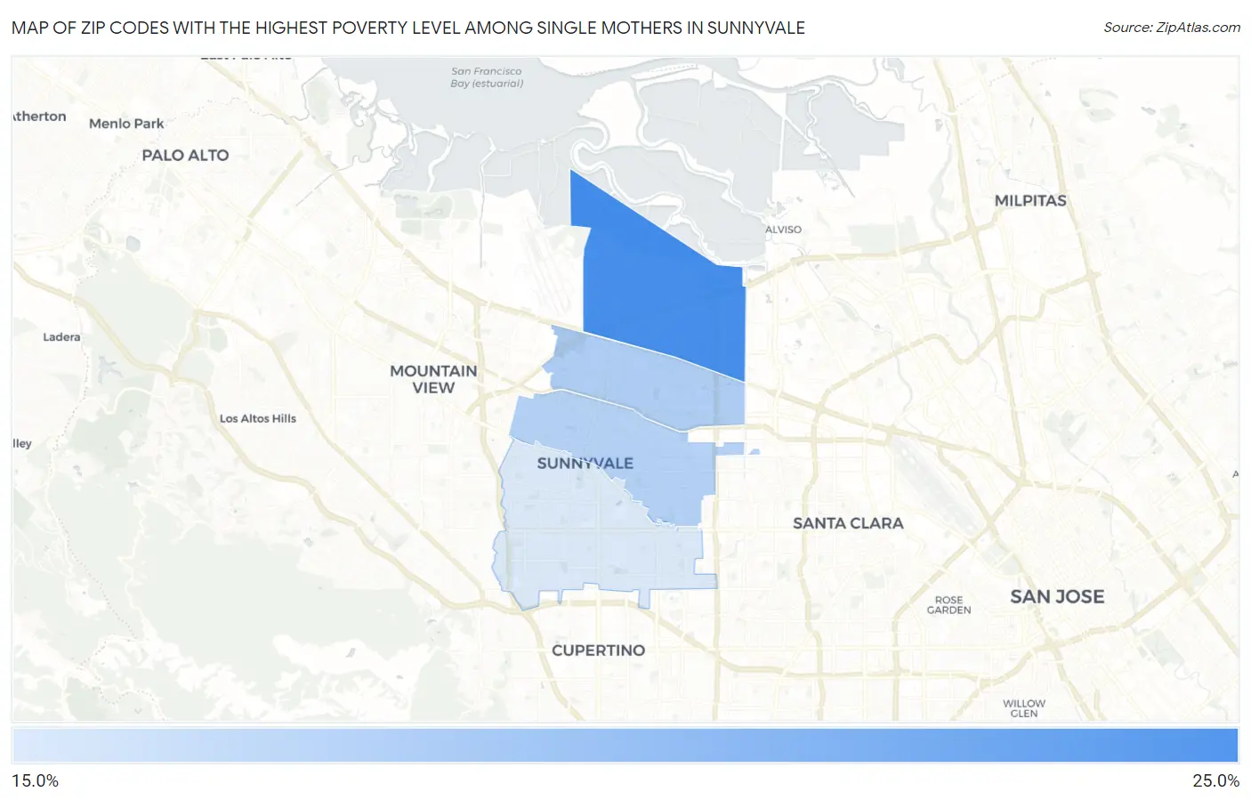 Zip Codes with the Highest Poverty Level Among Single Mothers in Sunnyvale Map