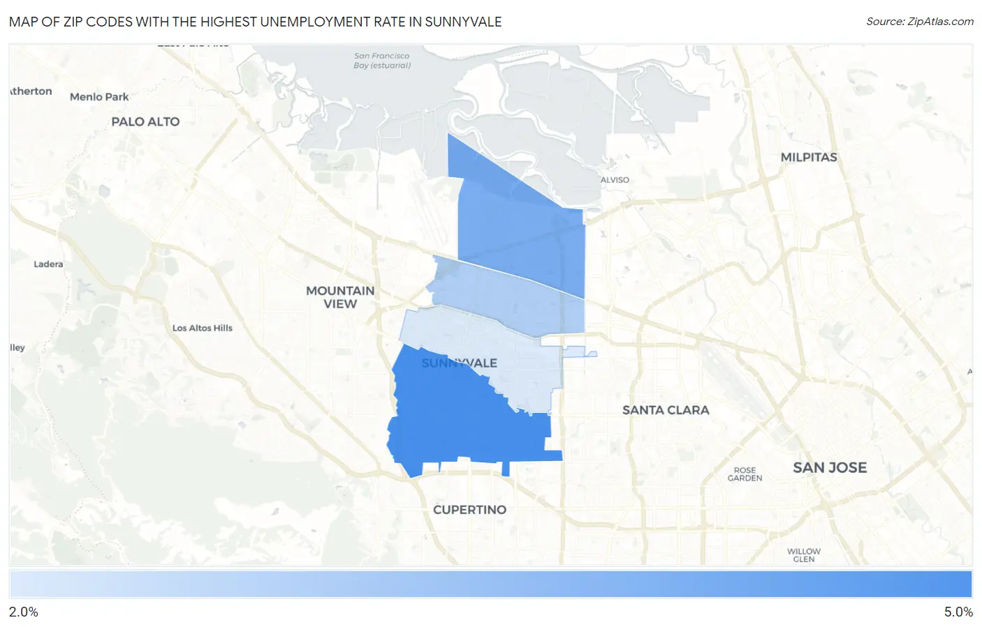 Zip Codes with the Highest Unemployment Rate in Sunnyvale Map