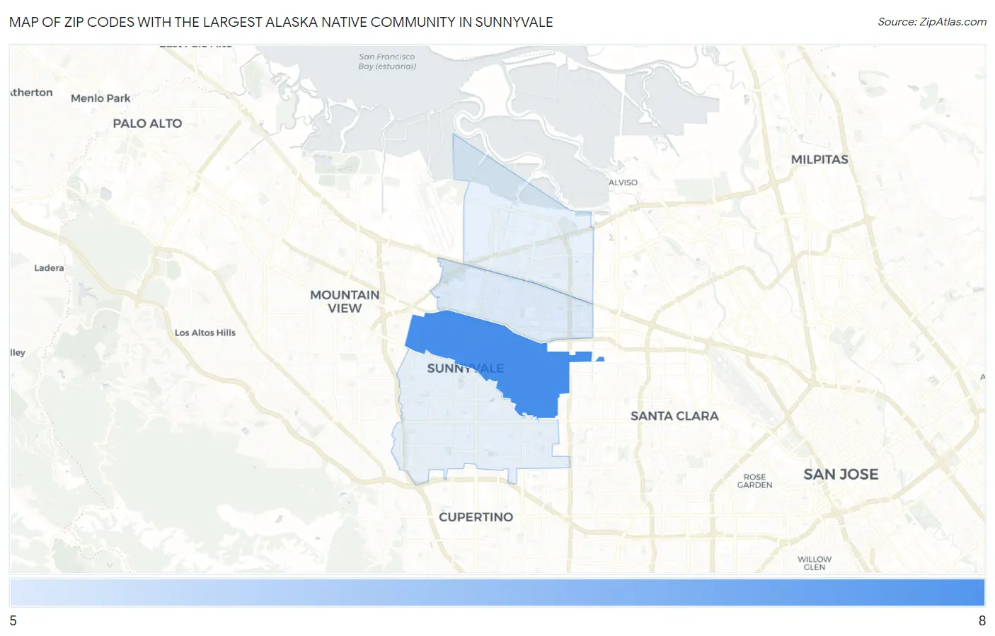 Zip Codes with the Largest Alaska Native Community in Sunnyvale Map