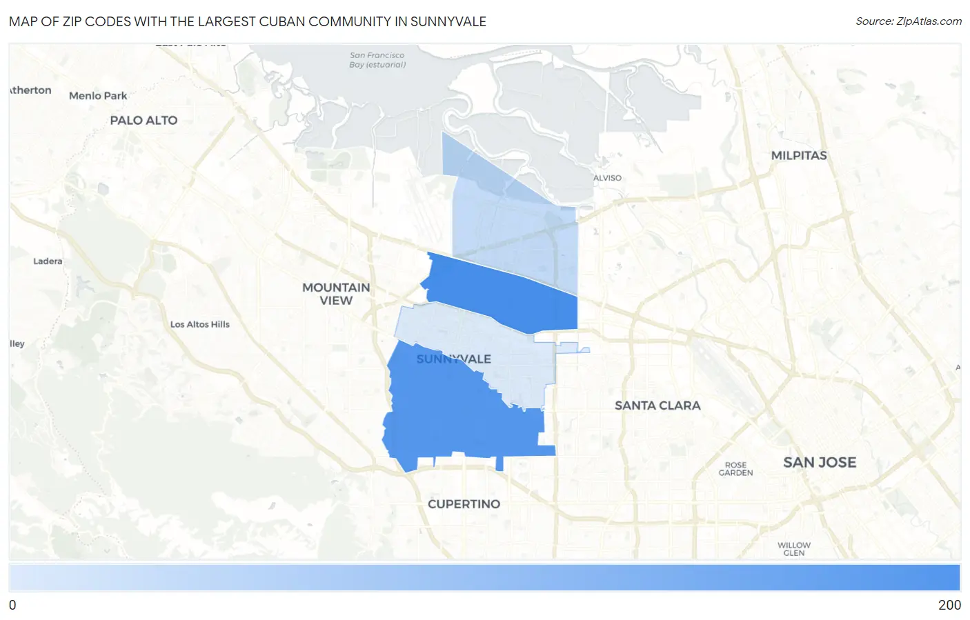 Zip Codes with the Largest Cuban Community in Sunnyvale Map