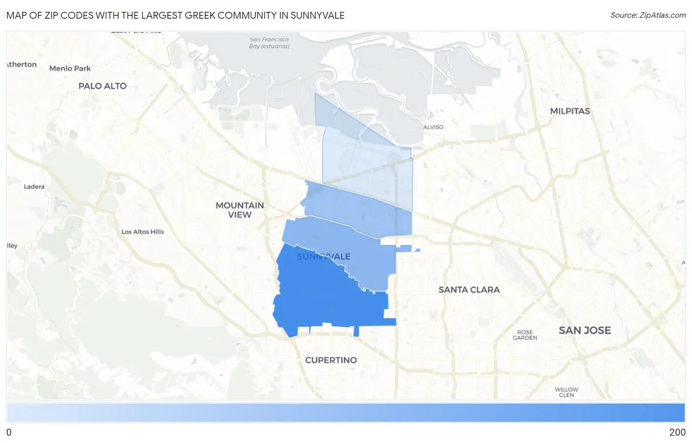 Zip Codes with the Largest Greek Community in Sunnyvale Map