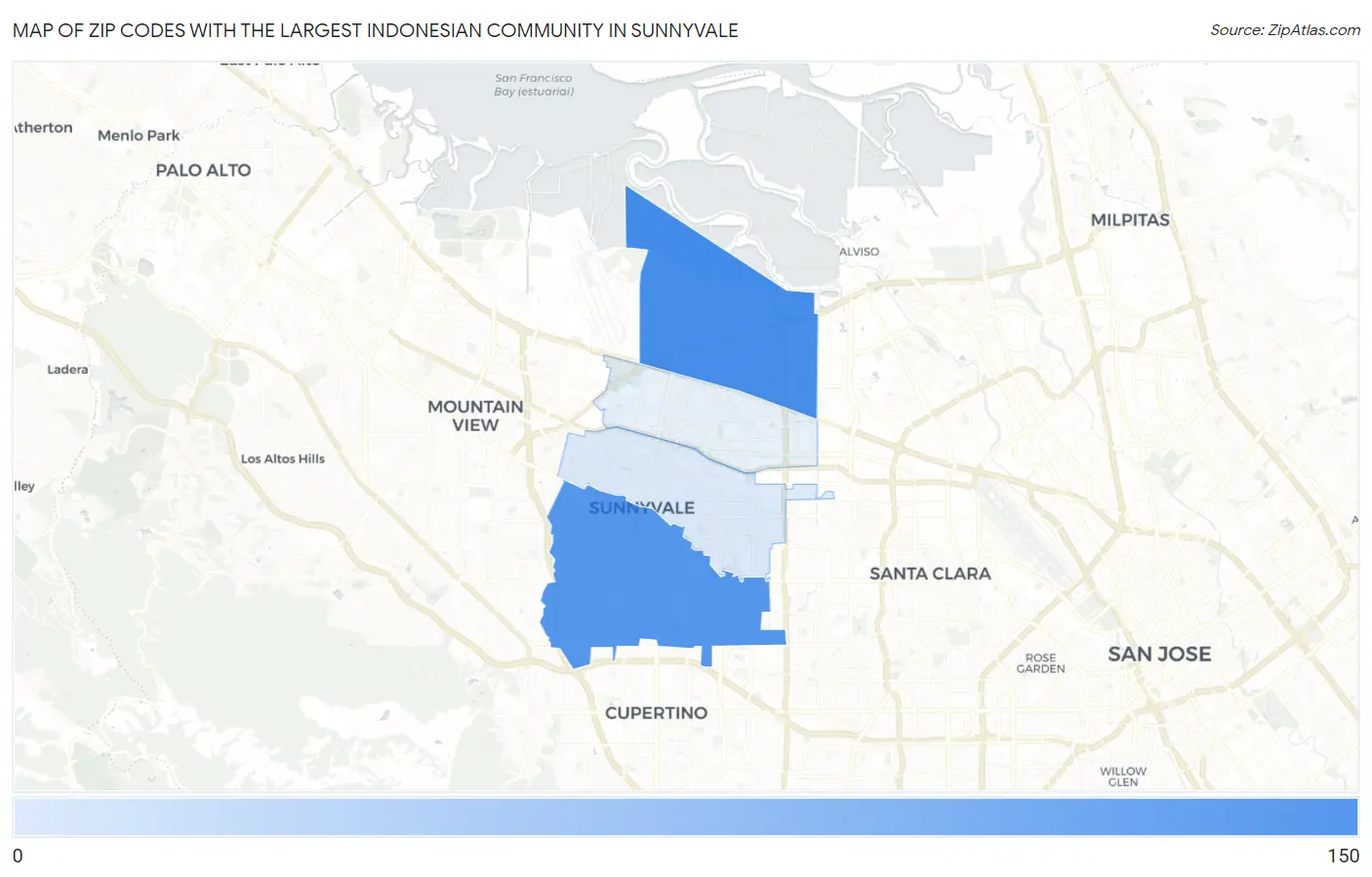 Zip Codes with the Largest Indonesian Community in Sunnyvale Map
