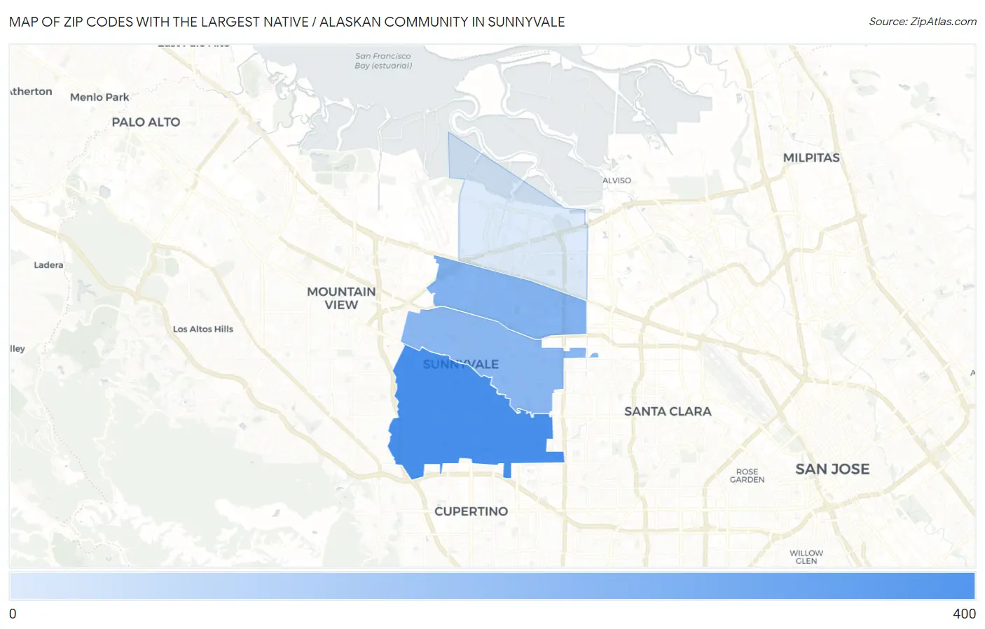Zip Codes with the Largest Native / Alaskan Community in Sunnyvale Map