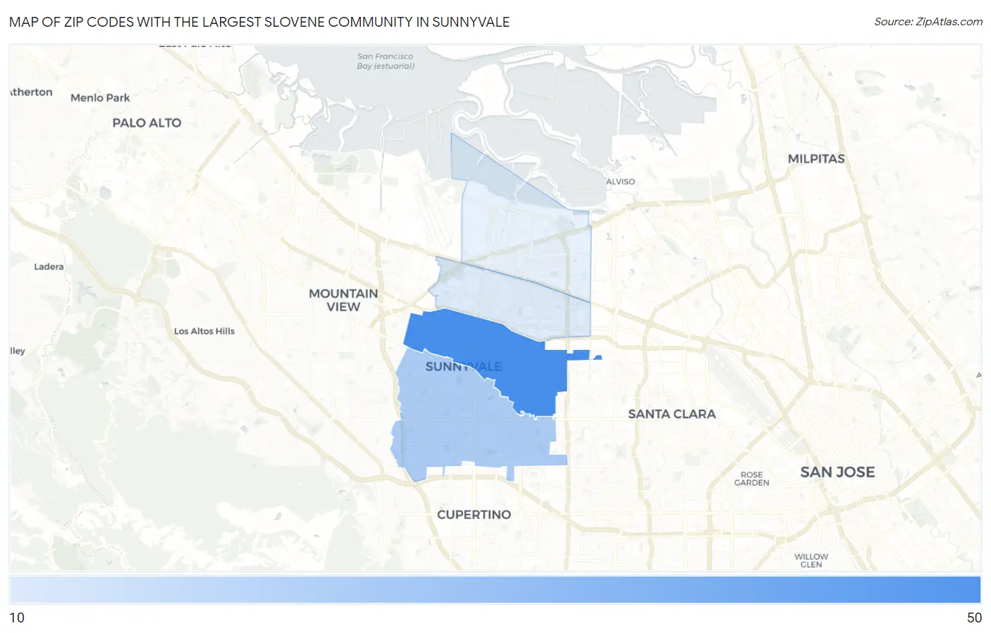 Zip Codes with the Largest Slovene Community in Sunnyvale Map