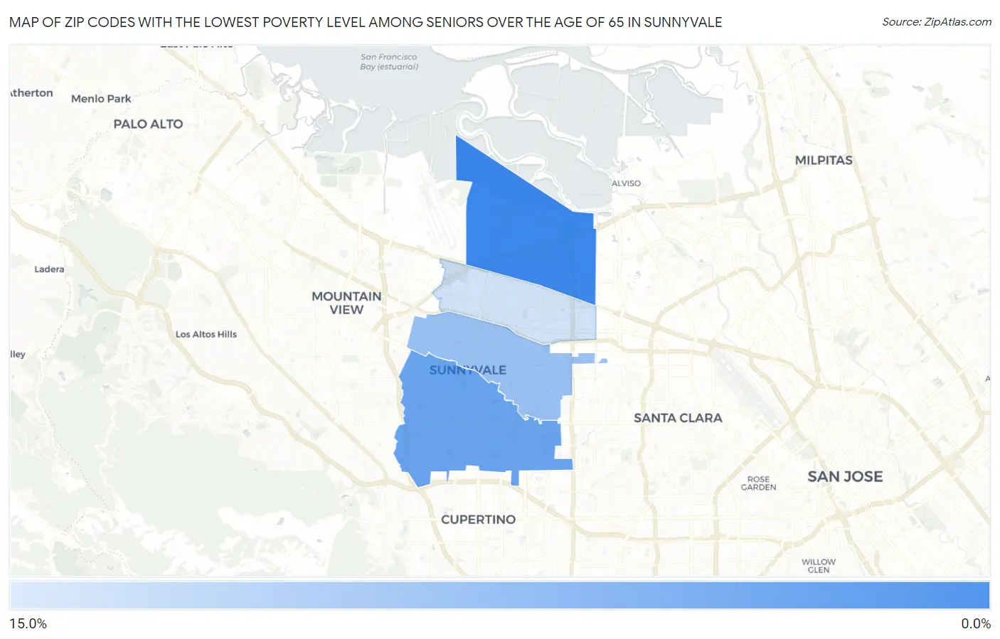 Zip Codes with the Lowest Poverty Level Among Seniors Over the Age of 65 in Sunnyvale Map