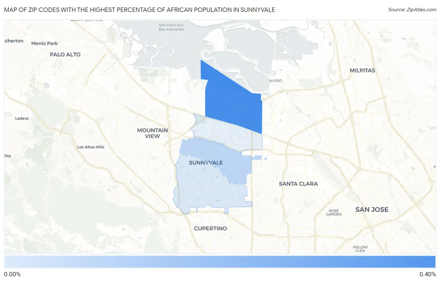 Zip Codes with the Highest Percentage of African Population in Sunnyvale Map
