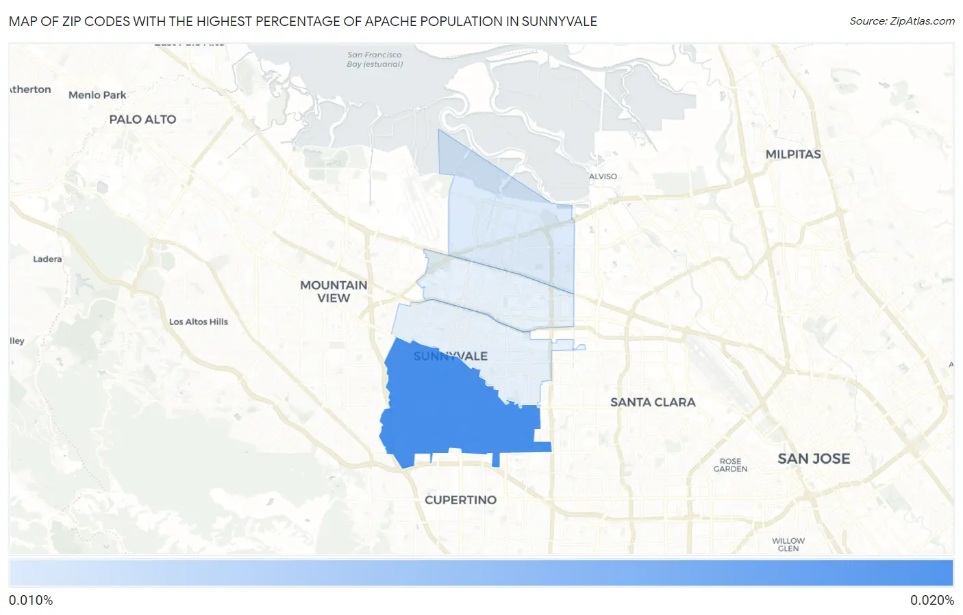 Zip Codes with the Highest Percentage of Apache Population in Sunnyvale Map