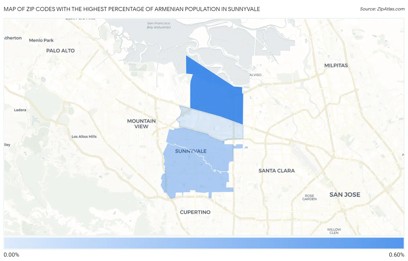 Zip Codes with the Highest Percentage of Armenian Population in Sunnyvale Map