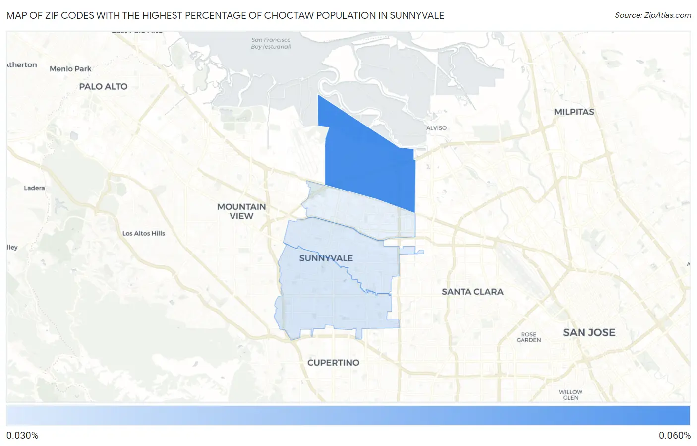 Zip Codes with the Highest Percentage of Choctaw Population in Sunnyvale Map