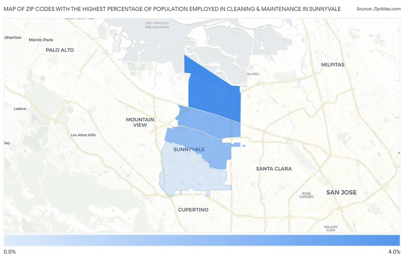 Zip Codes with the Highest Percentage of Population Employed in Cleaning & Maintenance in Sunnyvale Map