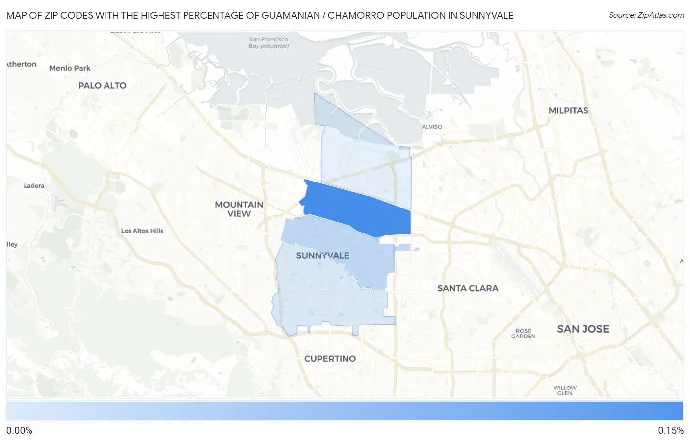 Zip Codes with the Highest Percentage of Guamanian / Chamorro Population in Sunnyvale Map