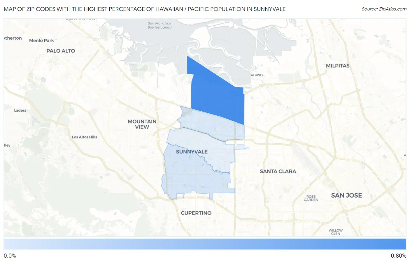 Zip Codes with the Highest Percentage of Hawaiian / Pacific Population in Sunnyvale Map