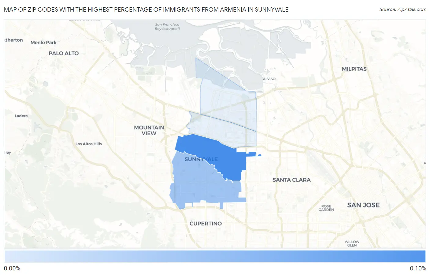 Zip Codes with the Highest Percentage of Immigrants from Armenia in Sunnyvale Map