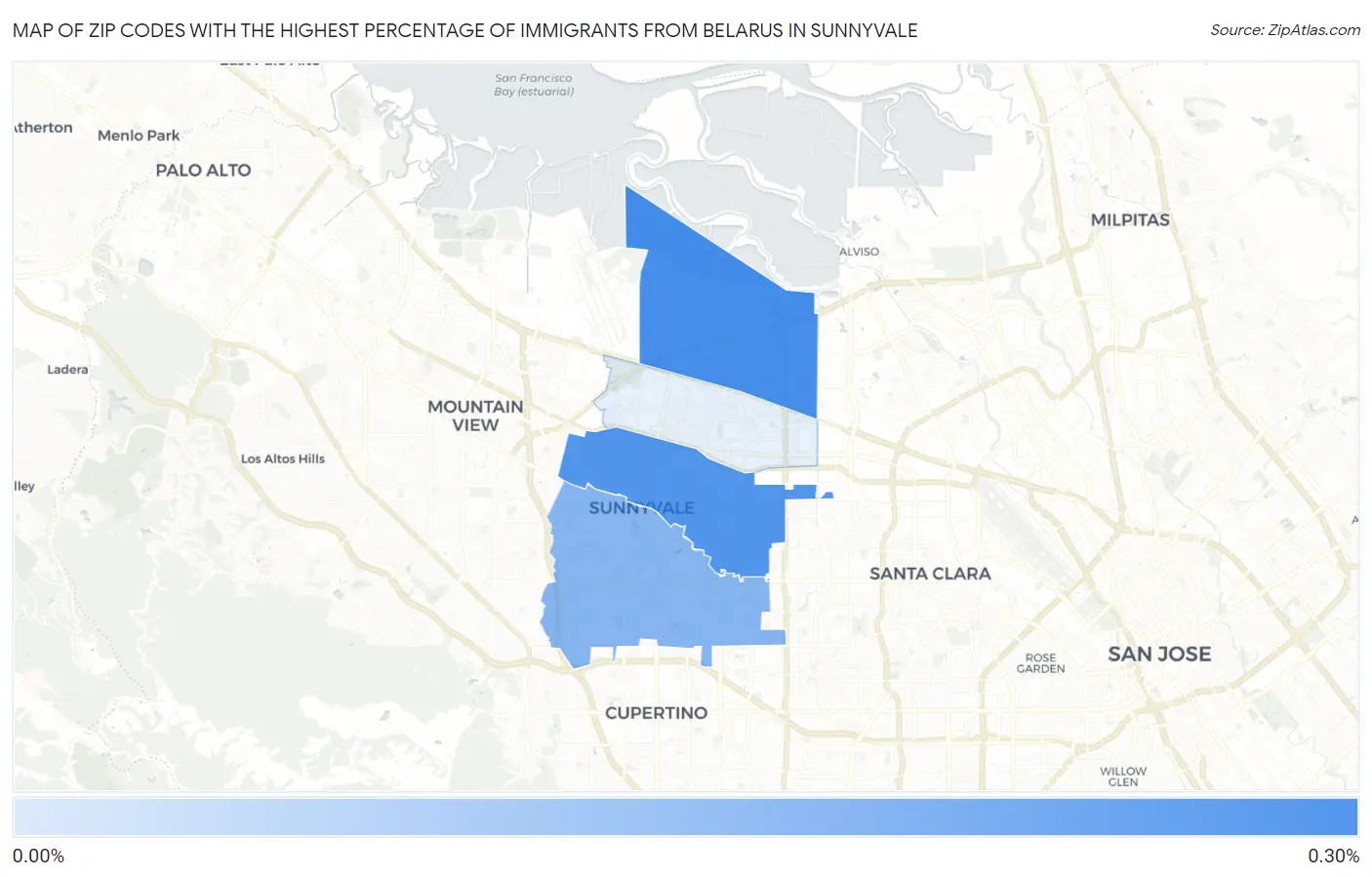 Zip Codes with the Highest Percentage of Immigrants from Belarus in Sunnyvale Map