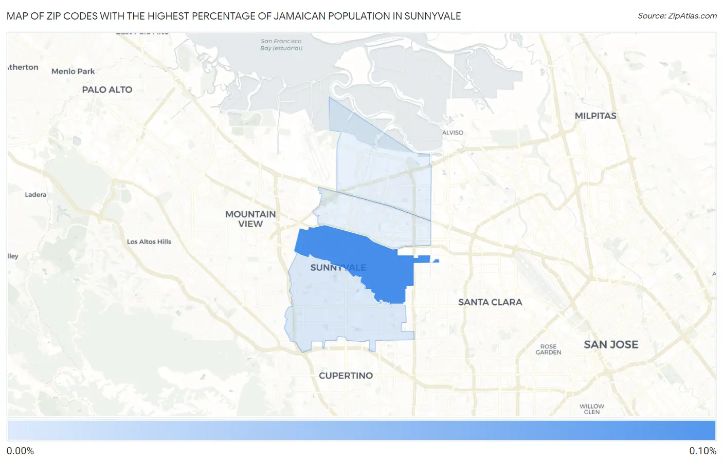 Zip Codes with the Highest Percentage of Jamaican Population in Sunnyvale Map