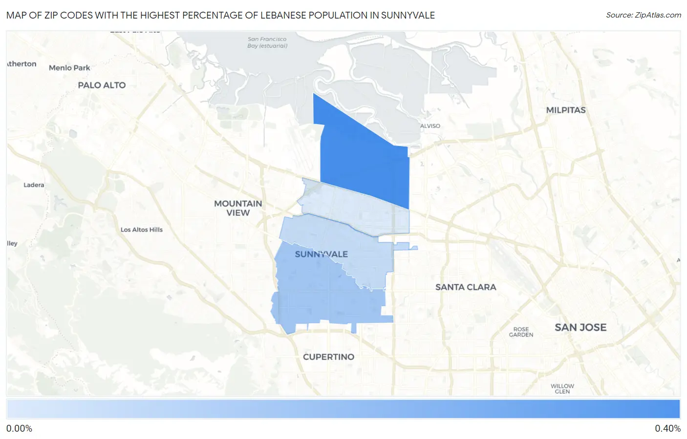 Zip Codes with the Highest Percentage of Lebanese Population in Sunnyvale Map