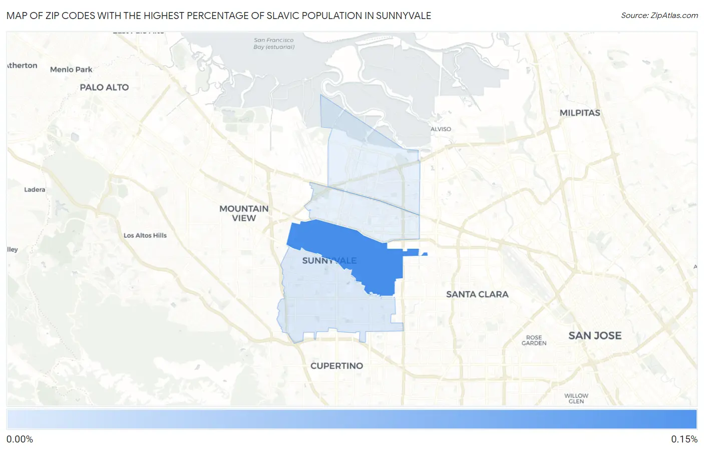 Zip Codes with the Highest Percentage of Slavic Population in Sunnyvale Map