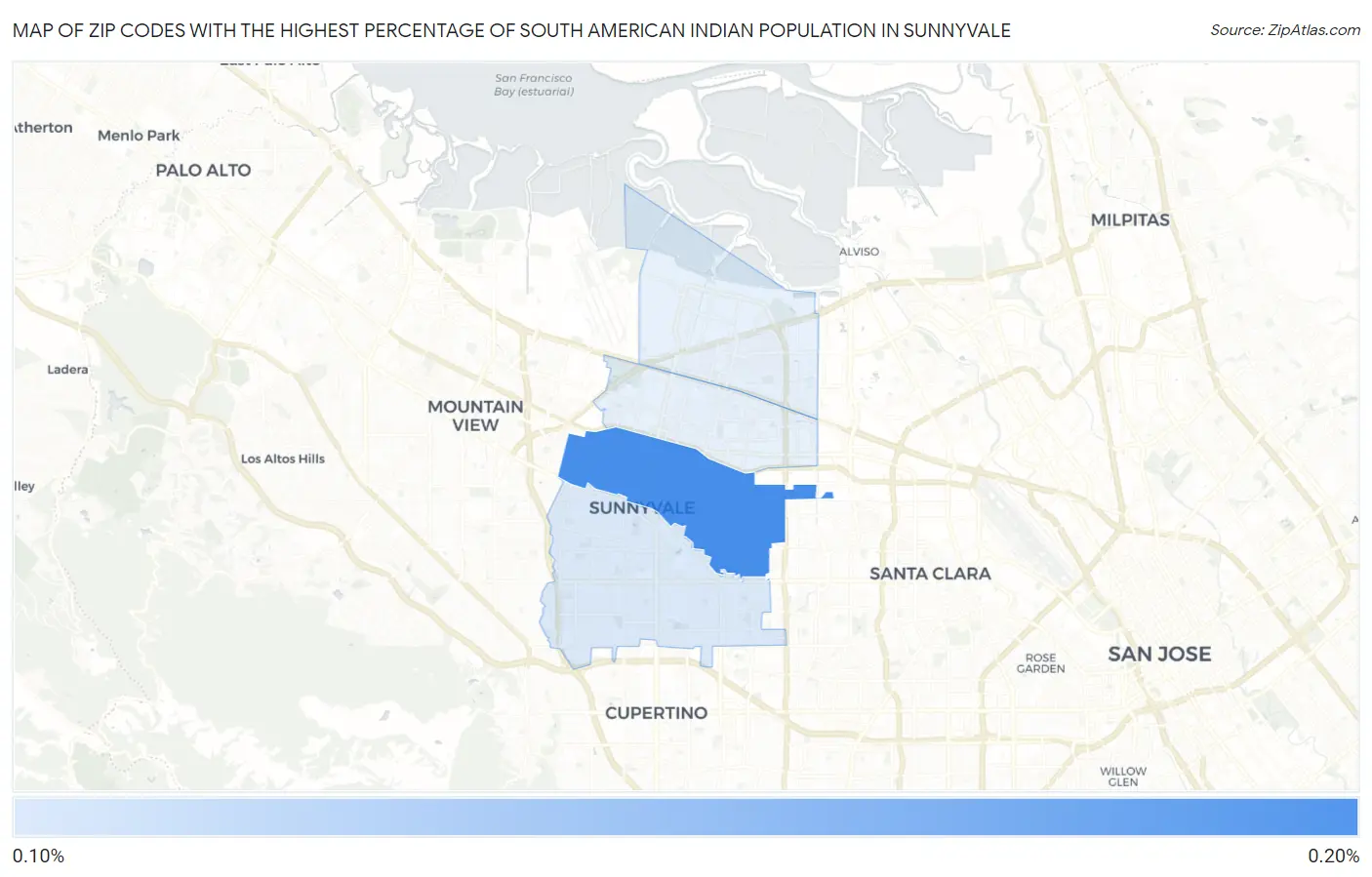 Zip Codes with the Highest Percentage of South American Indian Population in Sunnyvale Map