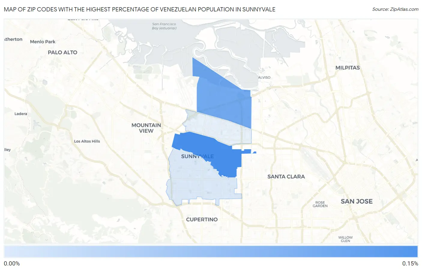 Zip Codes with the Highest Percentage of Venezuelan Population in Sunnyvale Map