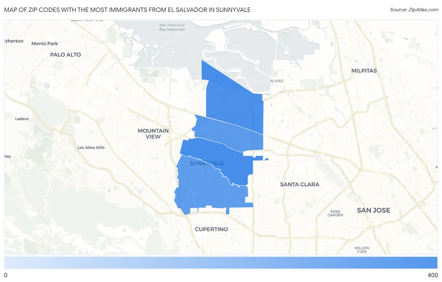 Zip Codes with the Most Immigrants from El Salvador in Sunnyvale Map