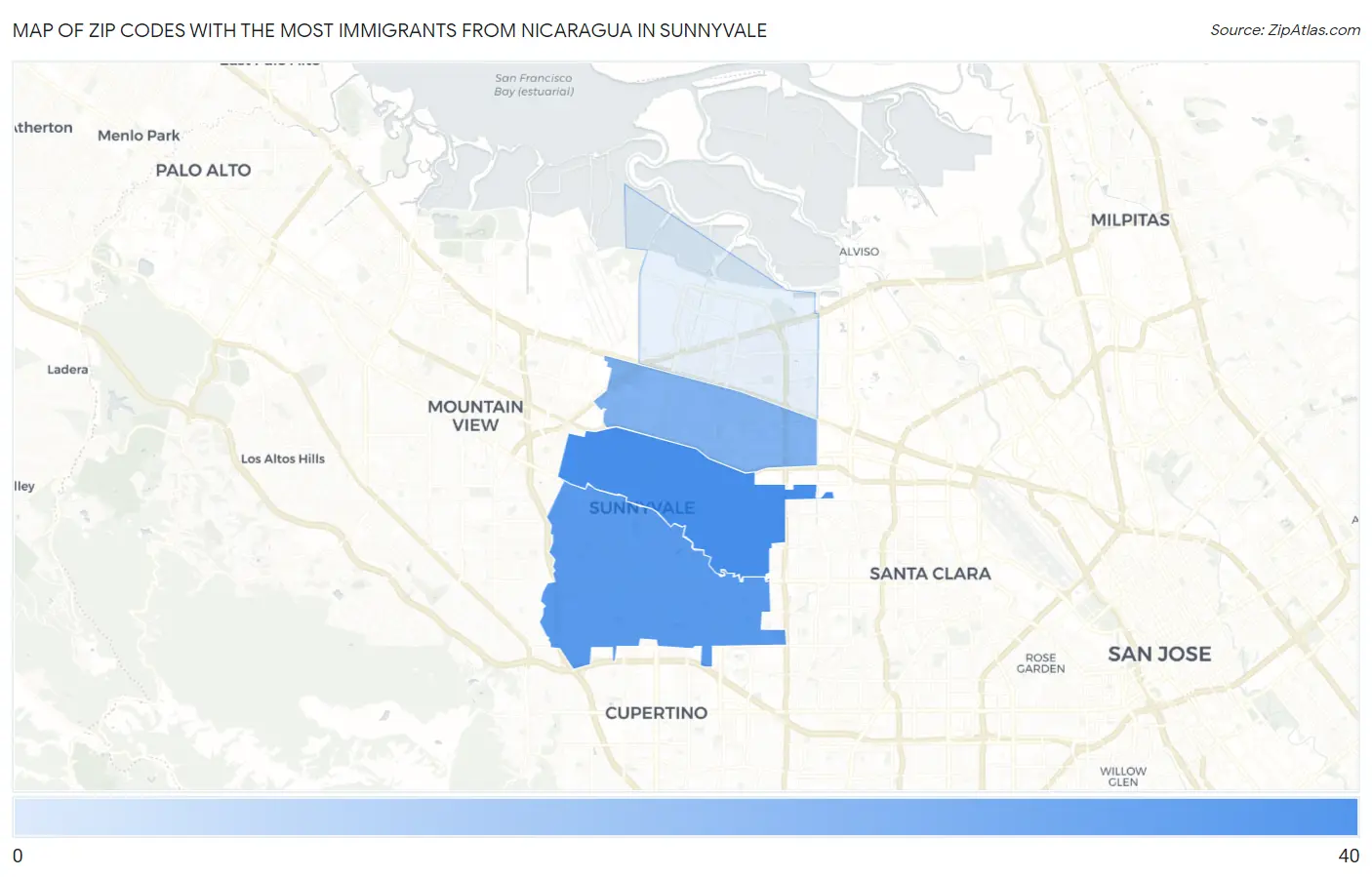 Zip Codes with the Most Immigrants from Nicaragua in Sunnyvale Map