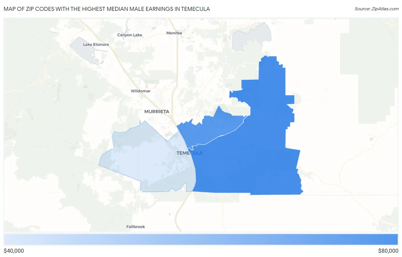 Zip Codes with the Highest Median Male Earnings in Temecula Map