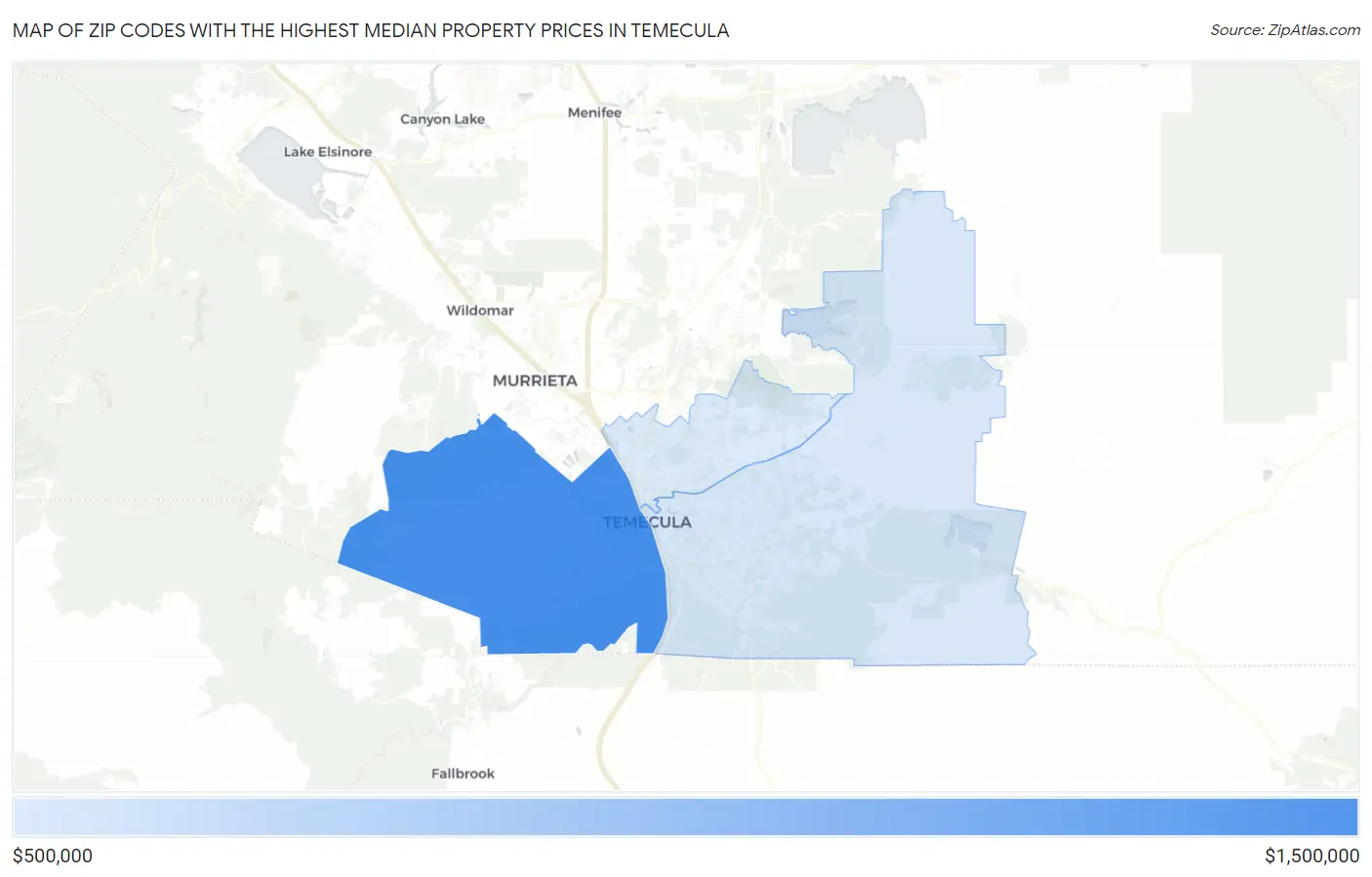Zip Codes with the Highest Median Property Prices in Temecula Map