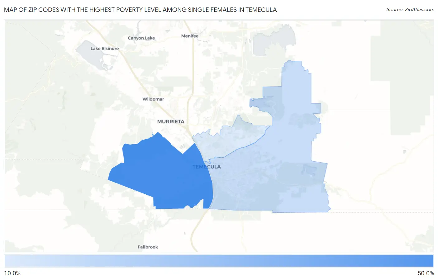 Zip Codes with the Highest Poverty Level Among Single Females in Temecula Map