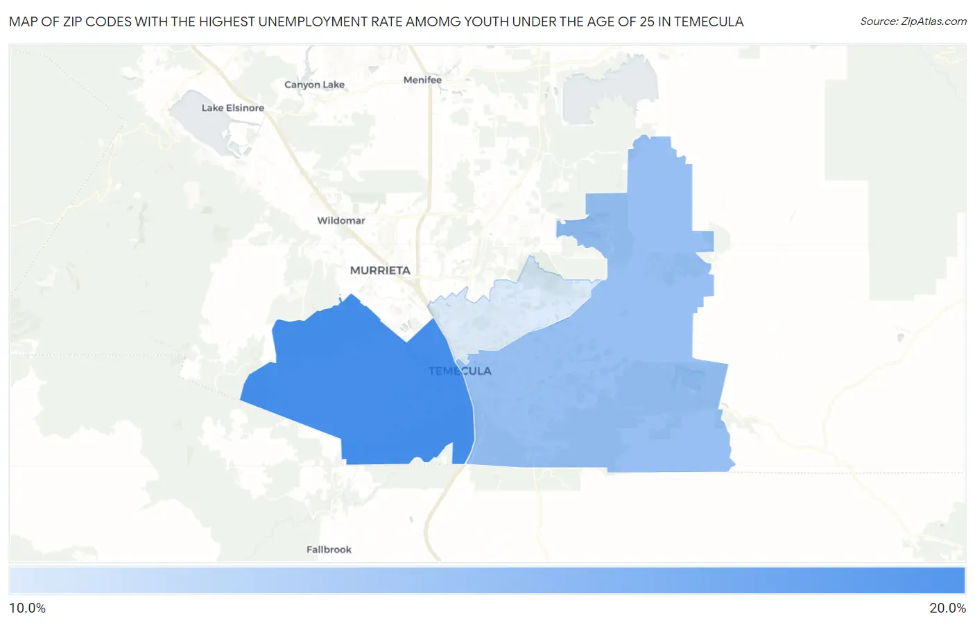 Zip Codes with the Highest Unemployment Rate Amomg Youth Under the Age of 25 in Temecula Map