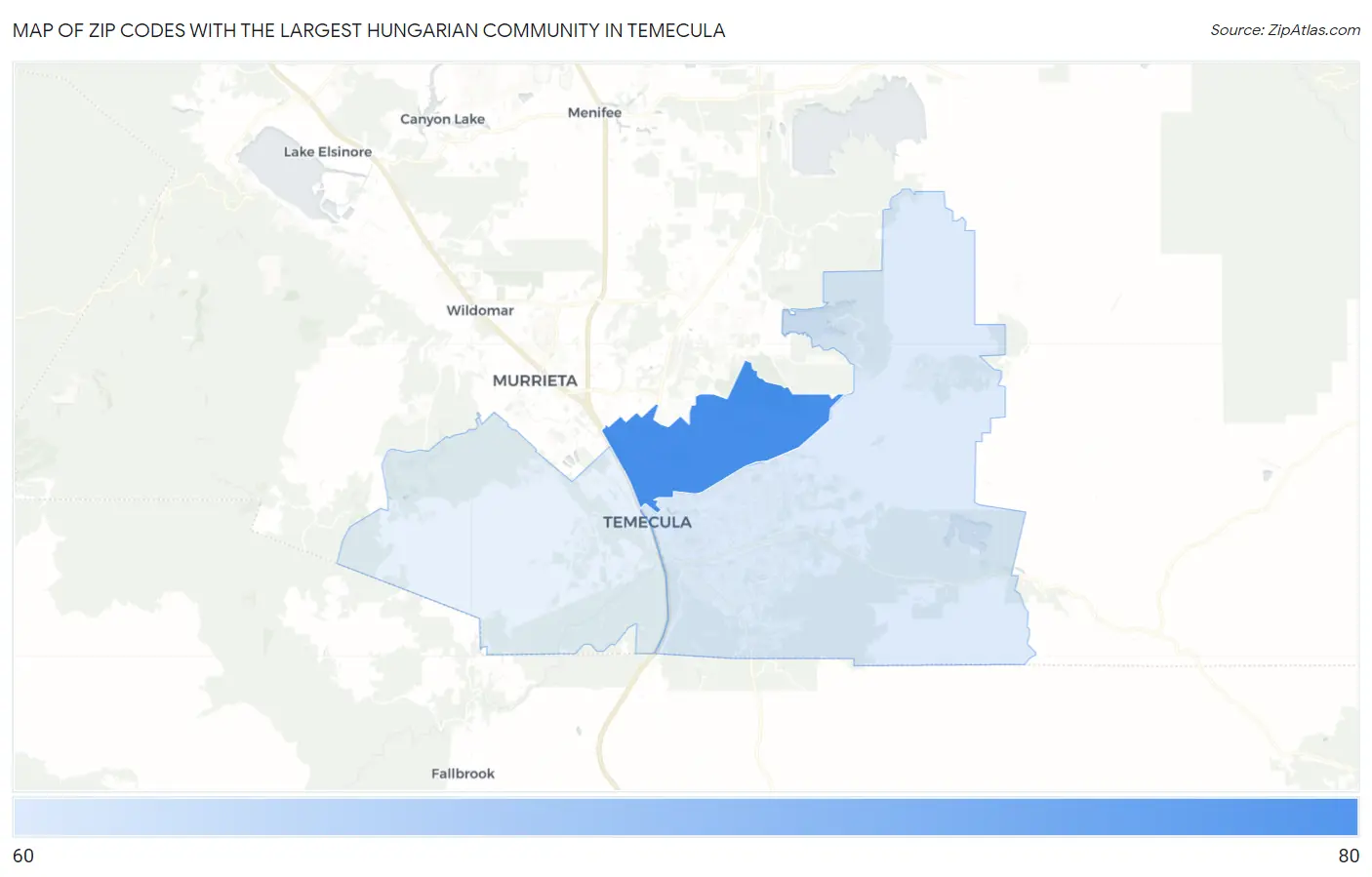 Zip Codes with the Largest Hungarian Community in Temecula Map