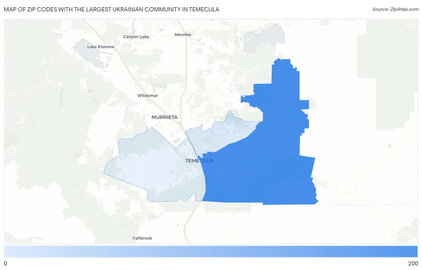 Zip Codes with the Largest Ukrainian Community in Temecula Map