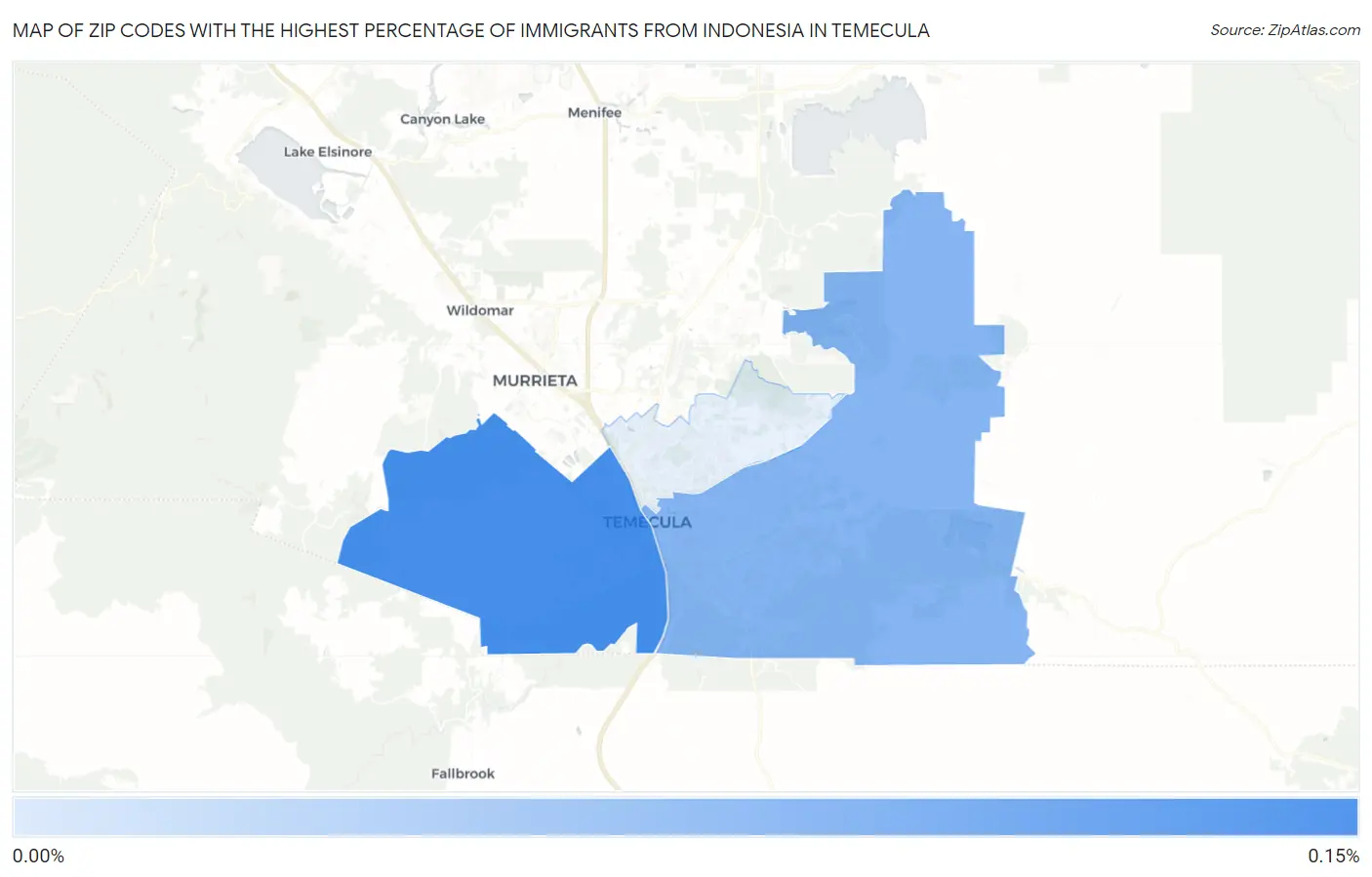 Zip Codes with the Highest Percentage of Immigrants from Indonesia in Temecula Map