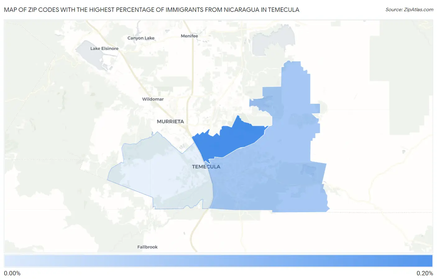 Zip Codes with the Highest Percentage of Immigrants from Nicaragua in Temecula Map