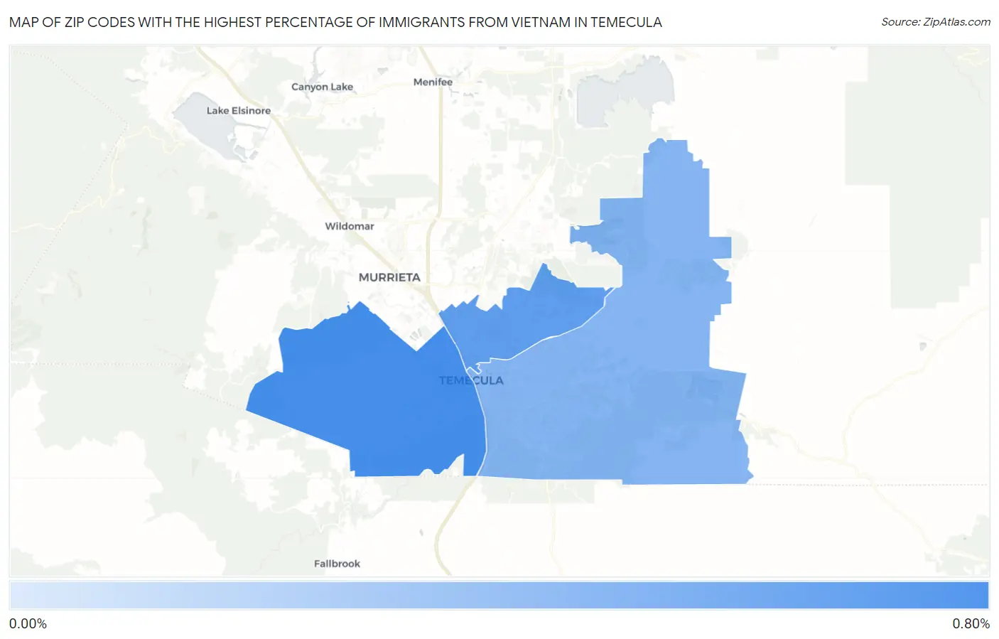 Zip Codes with the Highest Percentage of Immigrants from Vietnam in Temecula Map