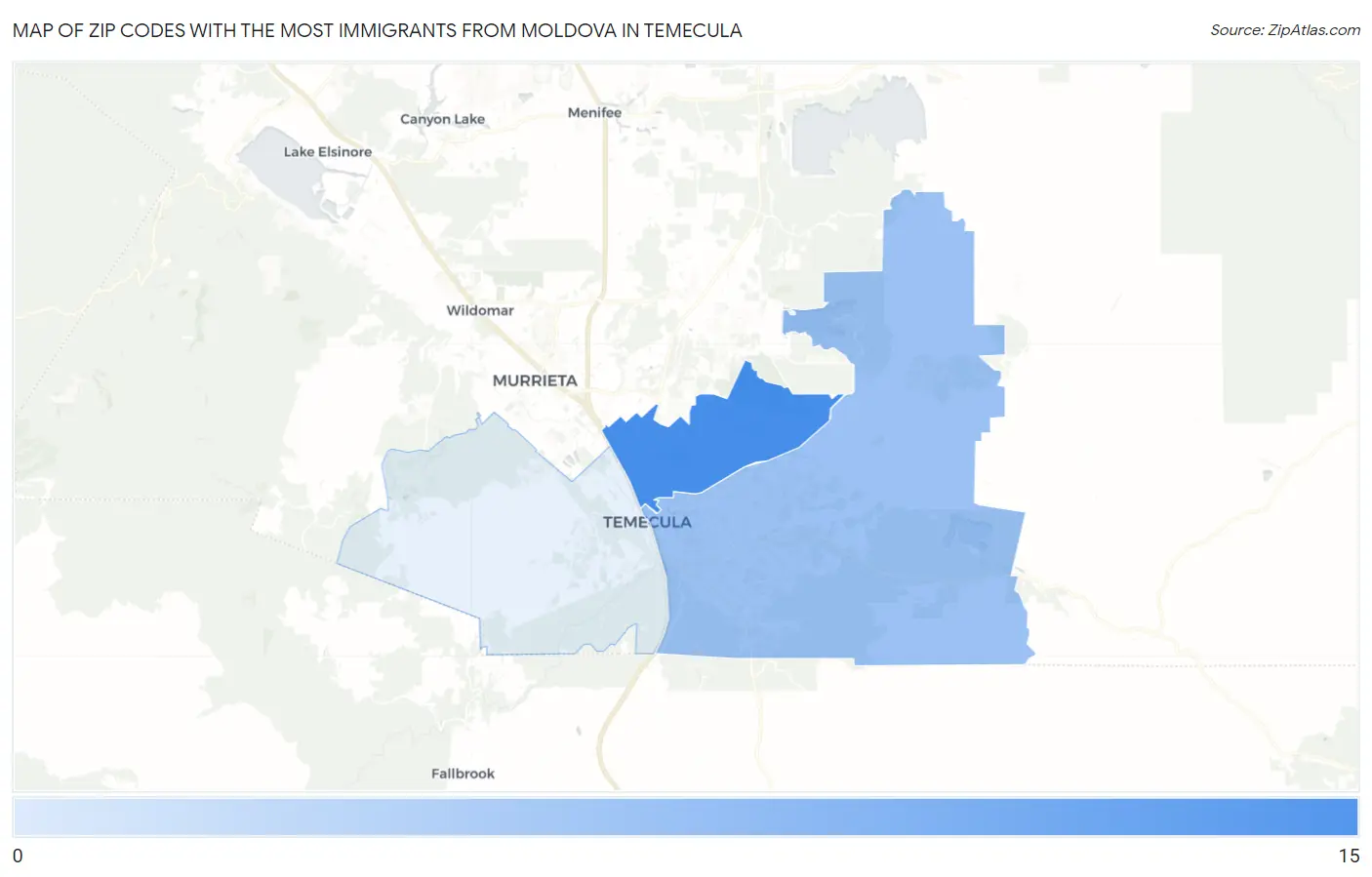 Zip Codes with the Most Immigrants from Moldova in Temecula Map