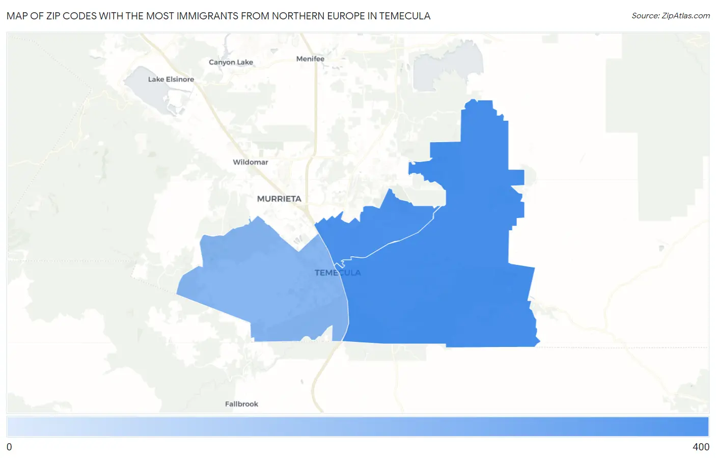 Zip Codes with the Most Immigrants from Northern Europe in Temecula Map