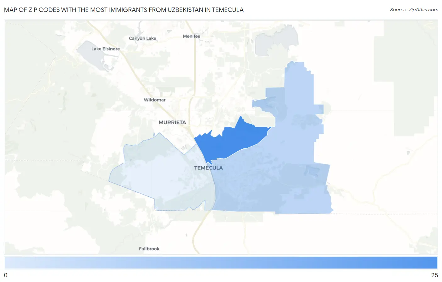 Zip Codes with the Most Immigrants from Uzbekistan in Temecula Map