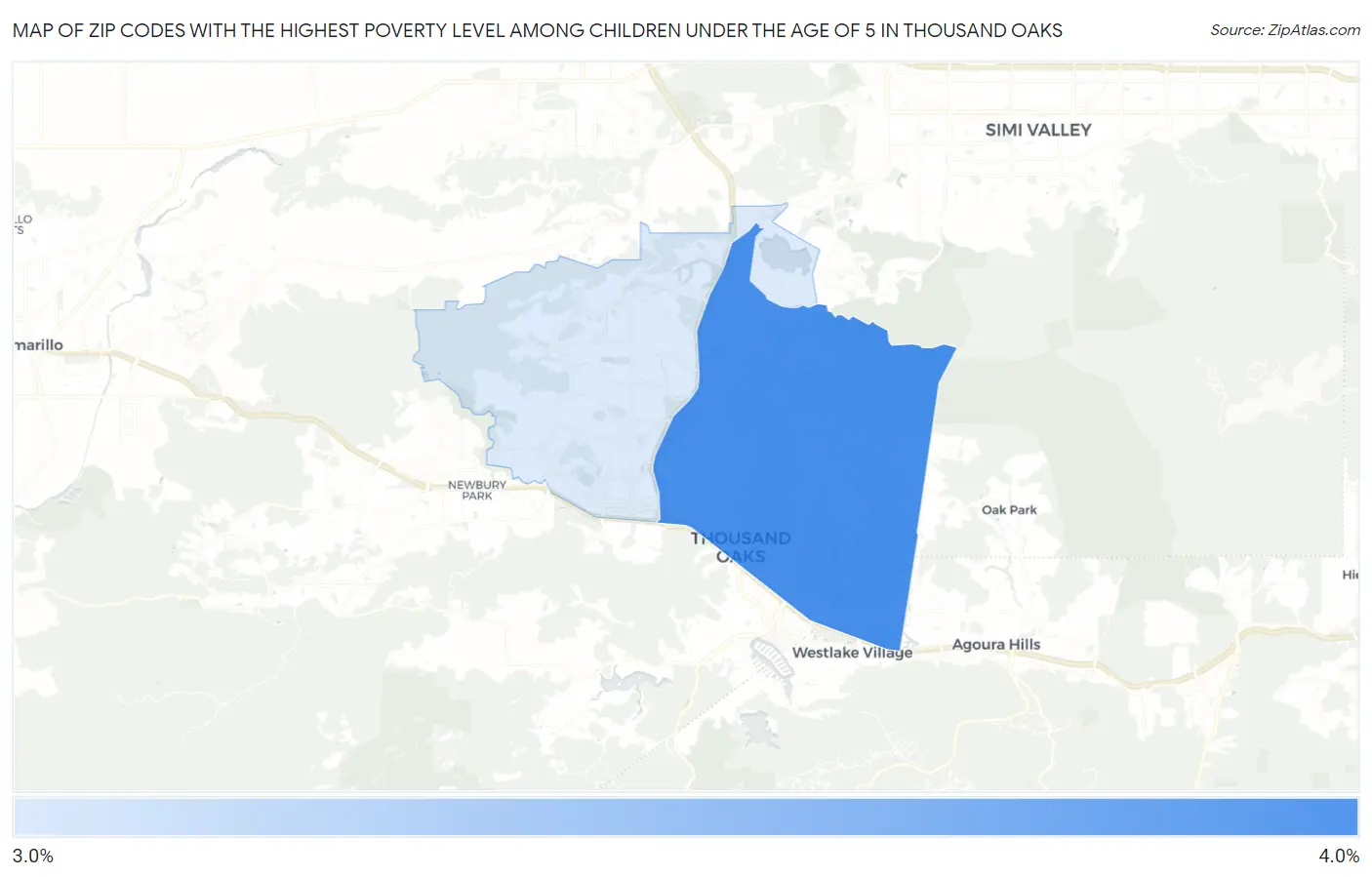 Zip Codes with the Highest Poverty Level Among Children Under the Age of 5 in Thousand Oaks Map