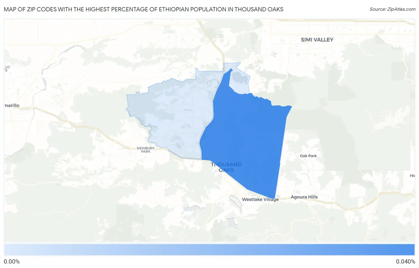 Zip Codes with the Highest Percentage of Ethiopian Population in Thousand Oaks Map