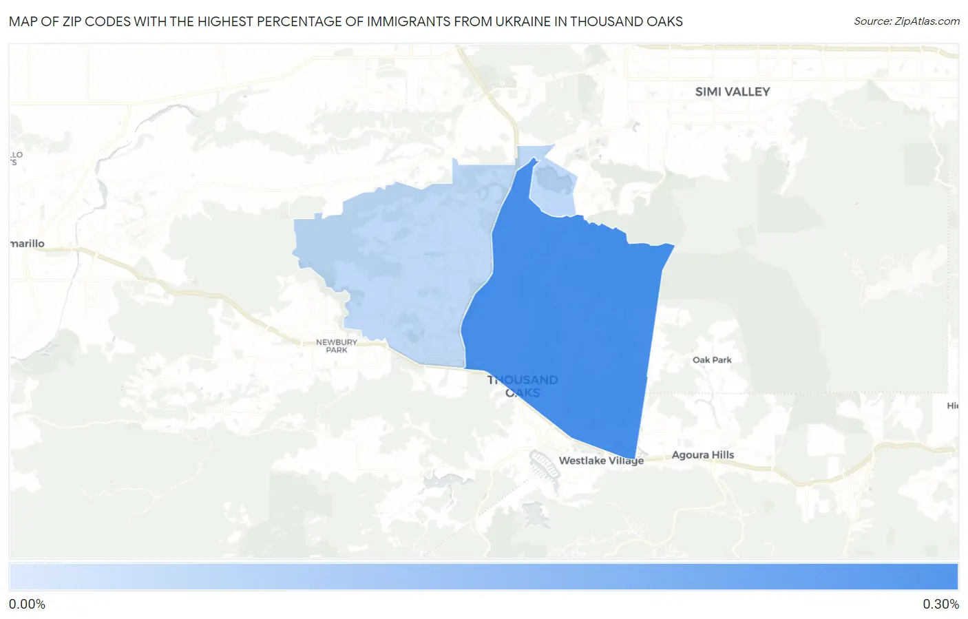 Zip Codes with the Highest Percentage of Immigrants from Ukraine in Thousand Oaks Map