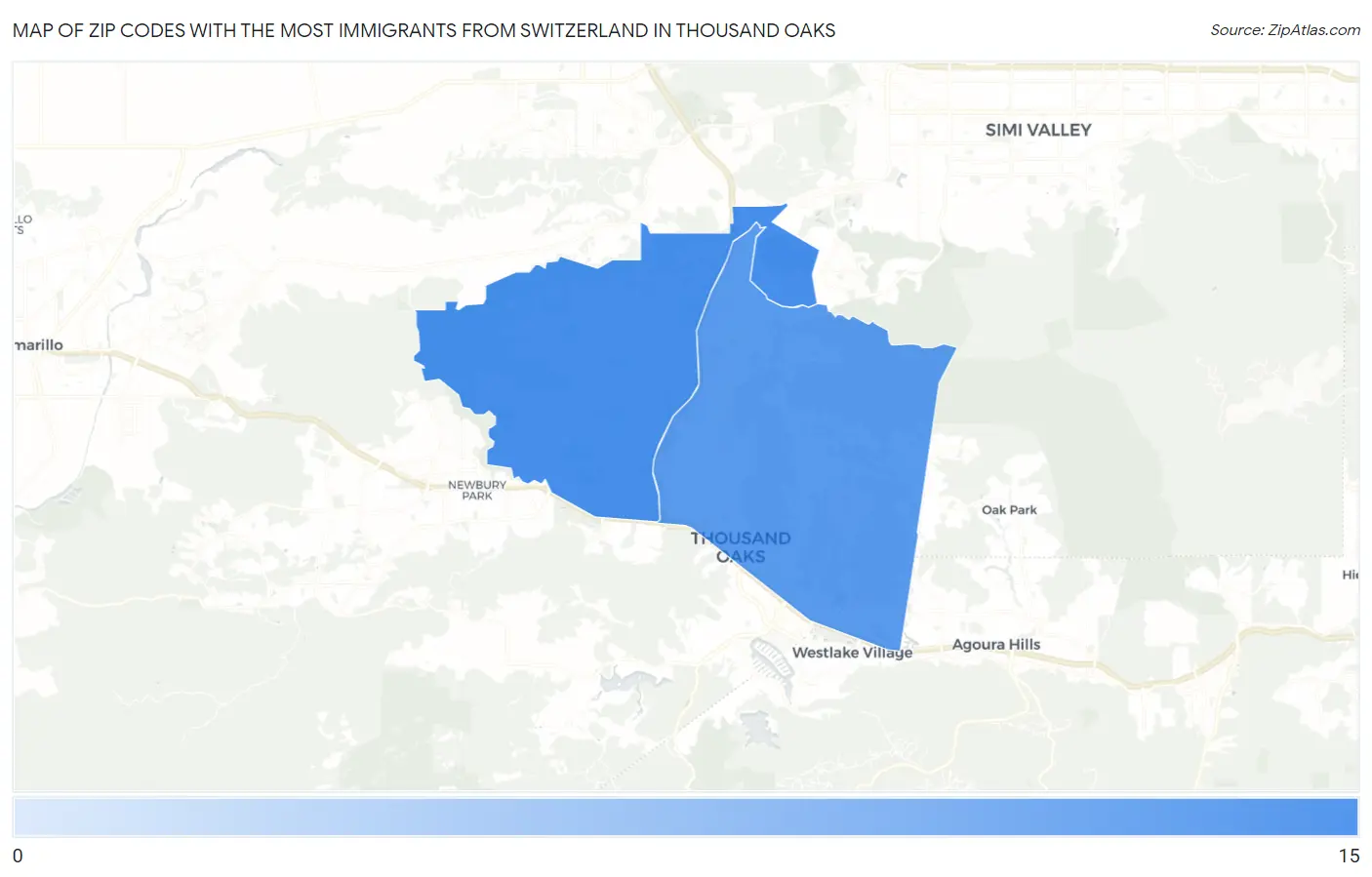 Zip Codes with the Most Immigrants from Switzerland in Thousand Oaks Map