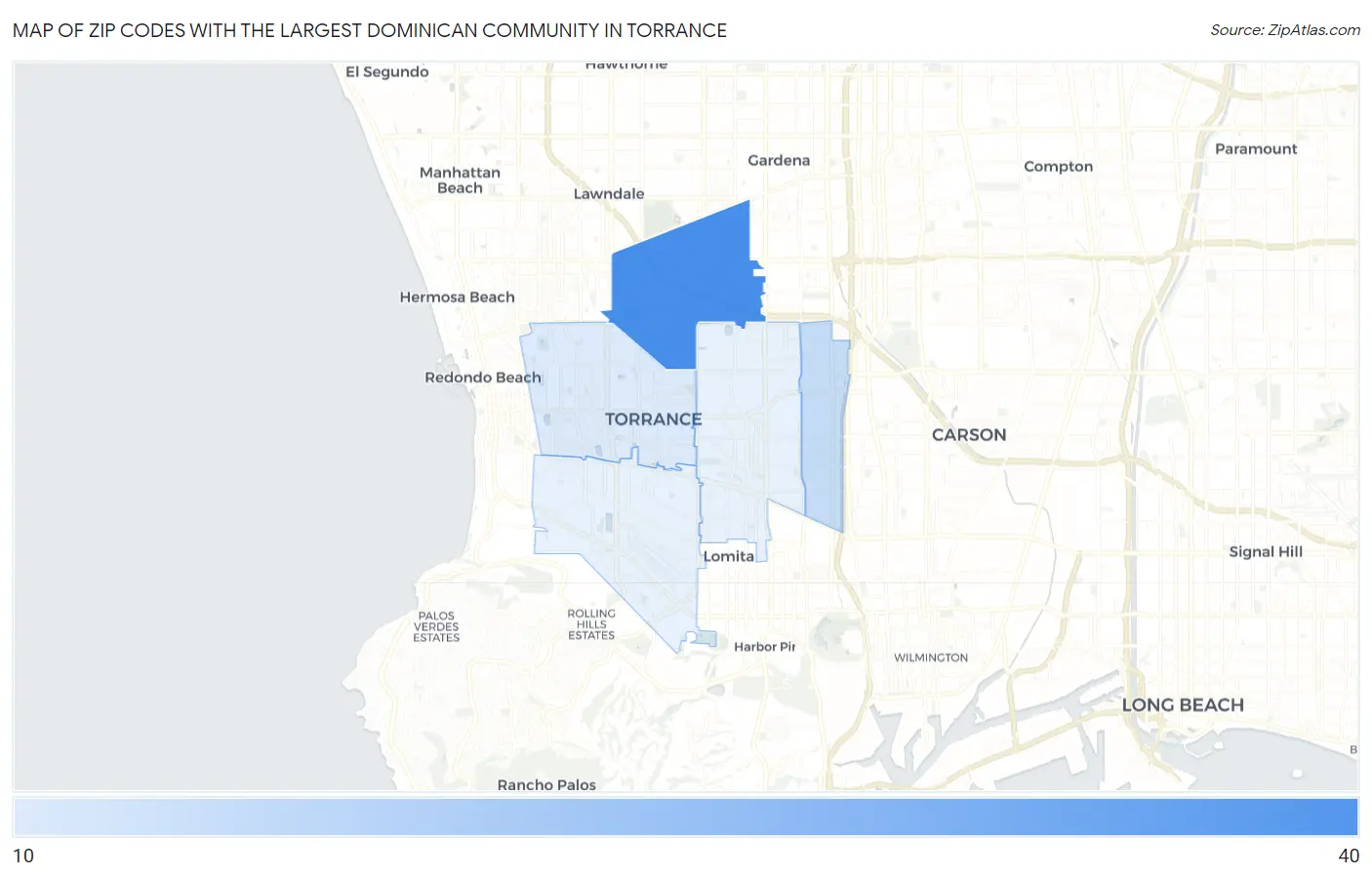 Zip Codes with the Largest Dominican Community in Torrance Map
